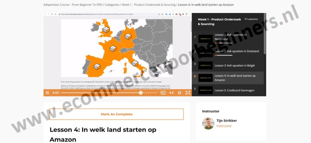 Op deze foto zie je de online omgeving van de Amazon fba cursus van Tijn Strikker van Adspension