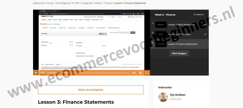 Op deze foto zie je Module #6: Finance van de Amazon fba cursus van Tijn Strikker van Adspension