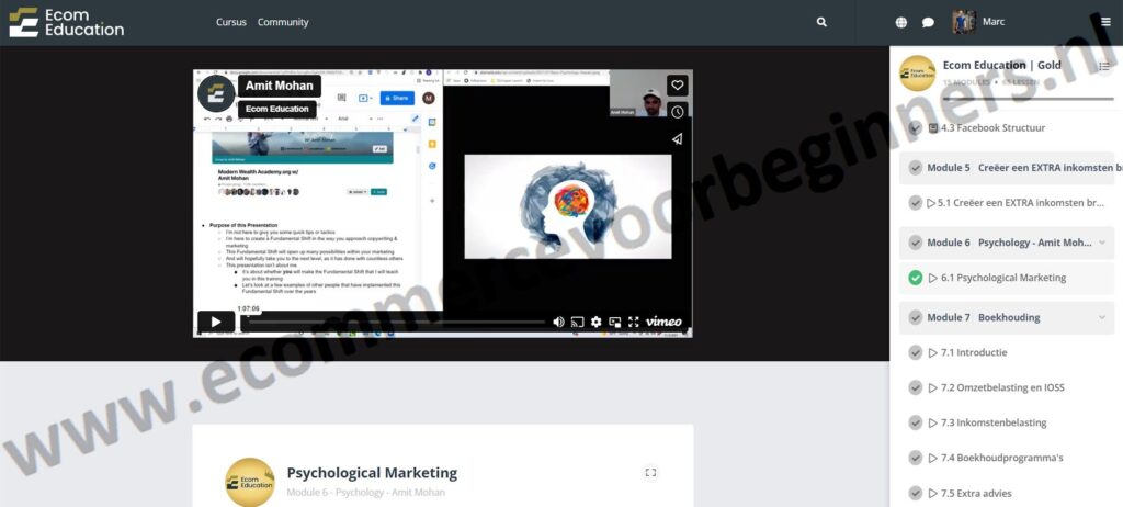Op deze foto zie je Module 6 - Psychology van de Ecom Education