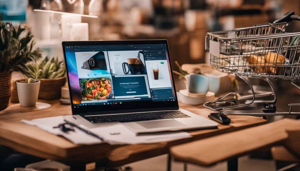 Op deze foto zie je software en een karretje bij een Webshop beginnen
