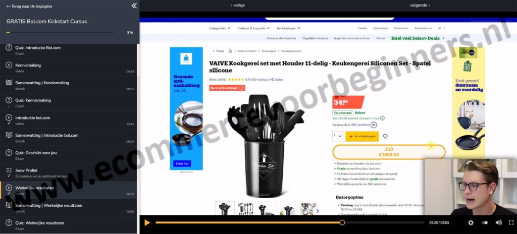 Op deze foto zie je een bol.com cursus waar je alles leert over de Voordelen en Nadelen van verkopen op Bol.com